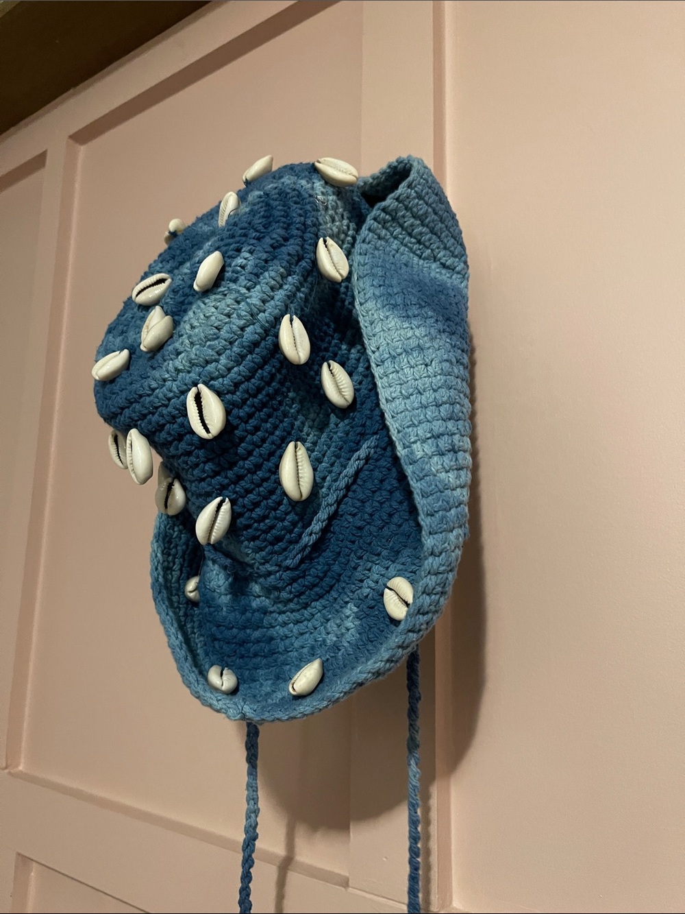 Blue Crochet Tie-Dyed Sun Hat with Shell Accents